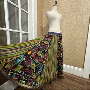 VTG 2000s Colorful Abstract Geometric Striped Rainbow Hippie Artsy Maxi Skirt